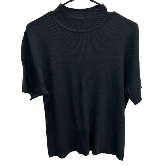 Requirements Black Ribbed Short-Sleeve Mock Turtleneck Top Sz XL - Picture 1 of 9